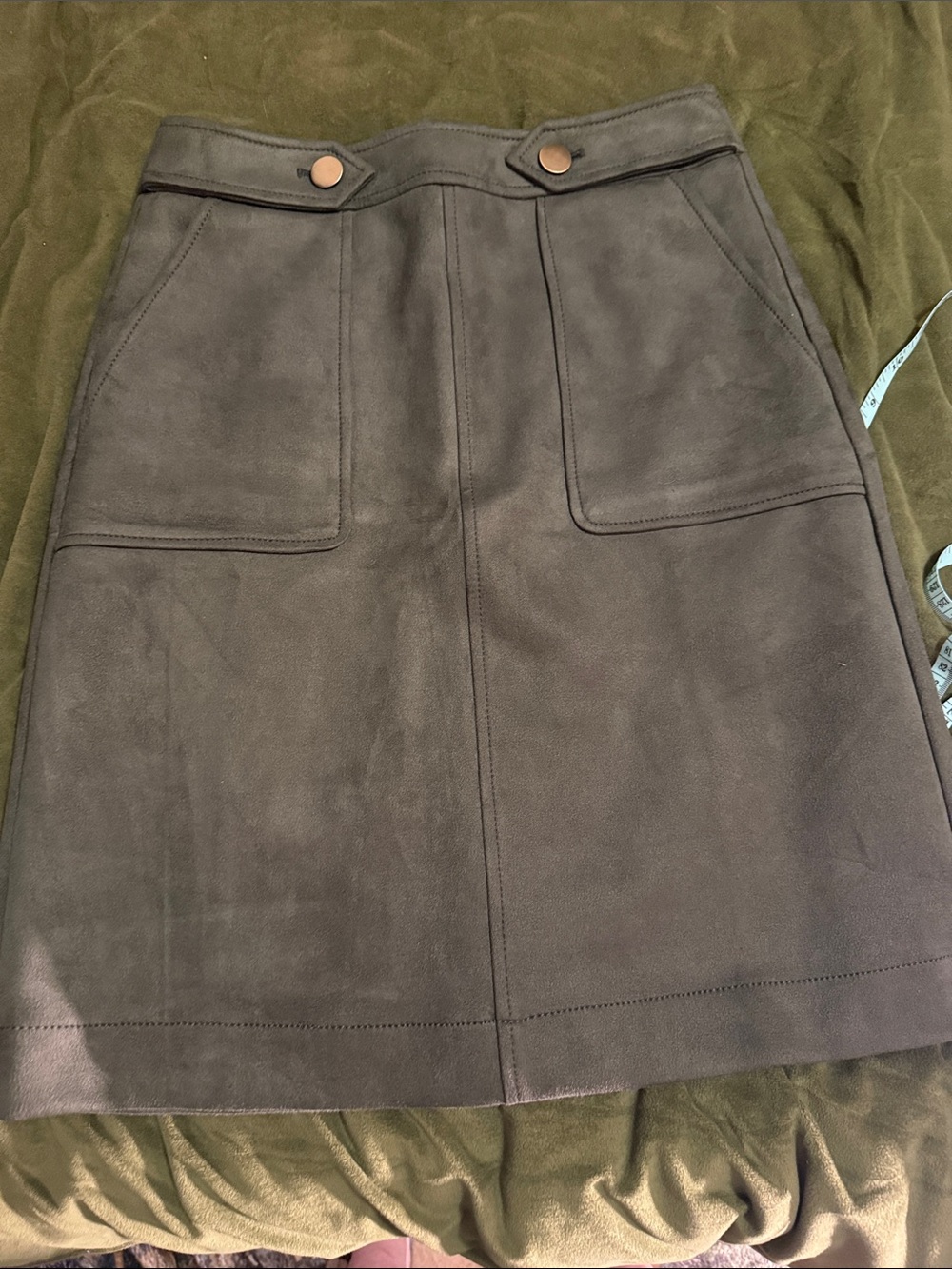 Sage Green A-Line Suede Skirt